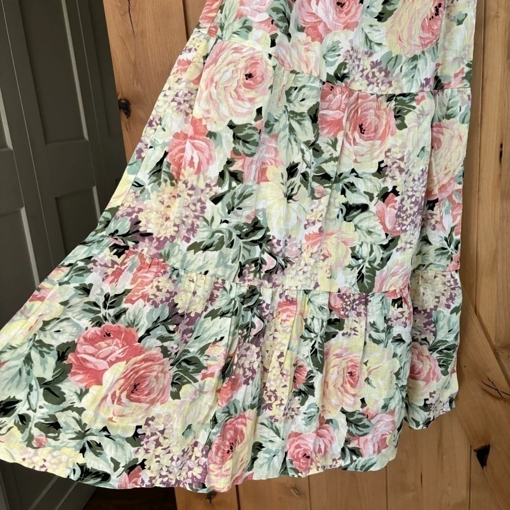 FAITHFULL THE BRAND De Christin Venissa Floral Print Midi Dress Size 4 Linen